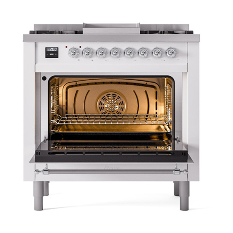 Nostalgie II 36 UP36FQNMPRAC Freestanding Dual Fuel Range with 6 Sealed Burners with Griddle Single Oven with Solid Door with Chrome knobs UP36FQNMPRAC