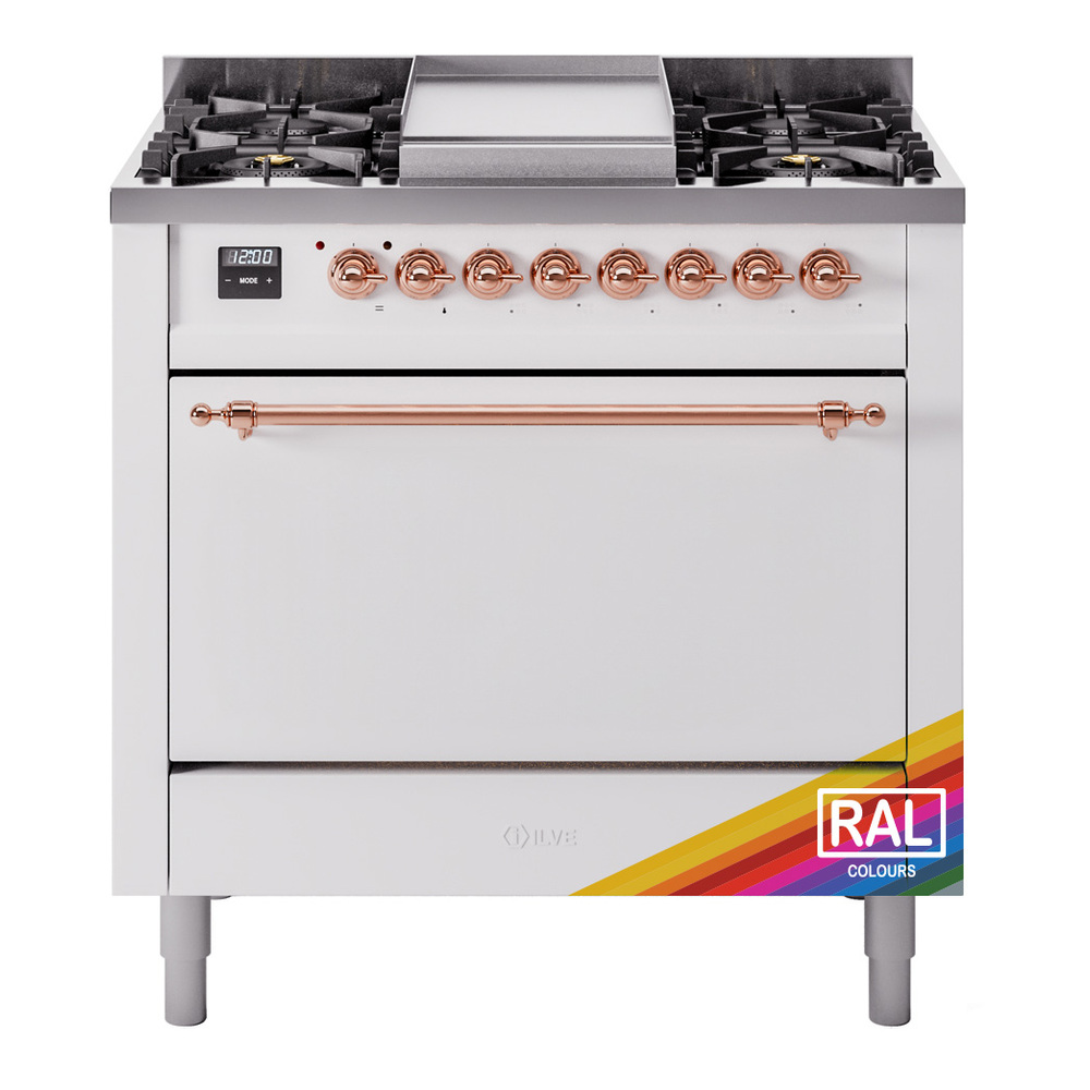 Nostalgie II 36 UP36FQNMPRAP Freestanding Dual Fuel Range with 6 Sealed Burners with Griddle Single Oven with Solid Door with Copper knobs UP36FQNMPRAPLP