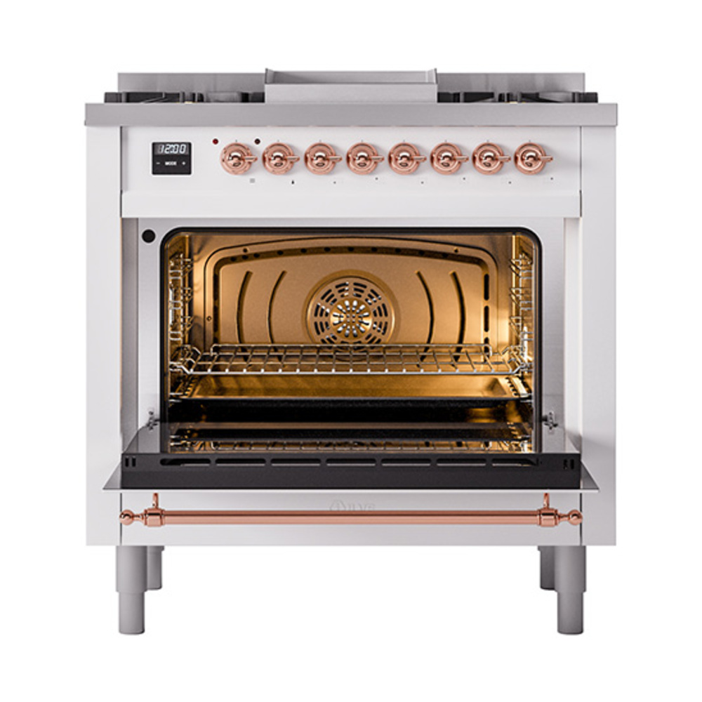 Nostalgie II 36 UP36FQNMPRAP Freestanding Dual Fuel Range with 6 Sealed Burners with Griddle Single Oven with Solid Door with Copper knobs UP36FQNMPRAPLP