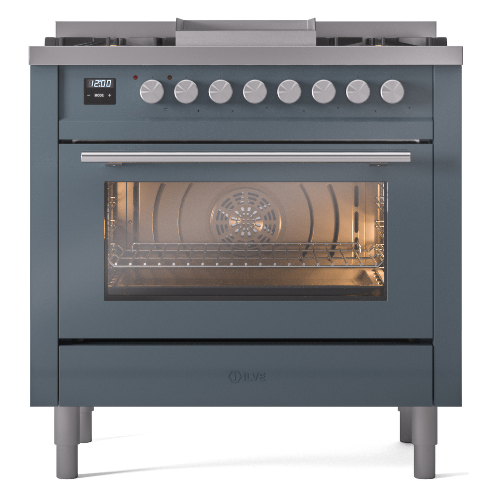 Professional Plus II 36 UP36FWMPBG Freestanding Dual Fuel Range with 6 Sealed Burners with Griddle Single Oven with Triple Glass Door with Stainless Steel knobs UP36FWMPBG