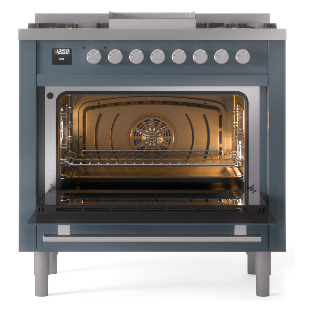 Professional Plus II 36 UP36FWMPBG Freestanding Dual Fuel Range with 6 Sealed Burners with Griddle Single Oven with Triple Glass Door with Stainless Steel knobs UP36FWMPBG