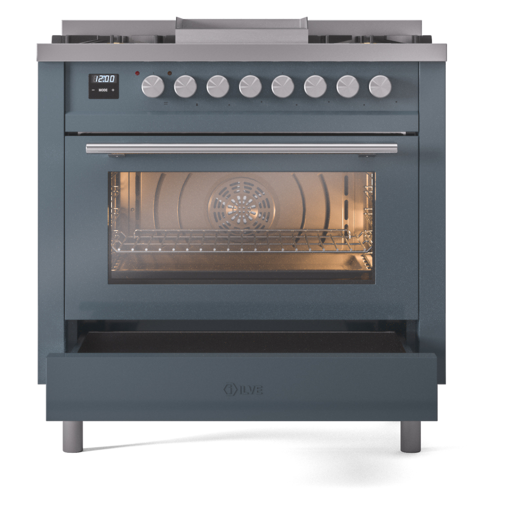 Professional Plus II 36 UP36FWMPBG Freestanding Dual Fuel Range with 6 Sealed Burners with Griddle Single Oven with Triple Glass Door with Stainless Steel knobs UP36FWMPBG