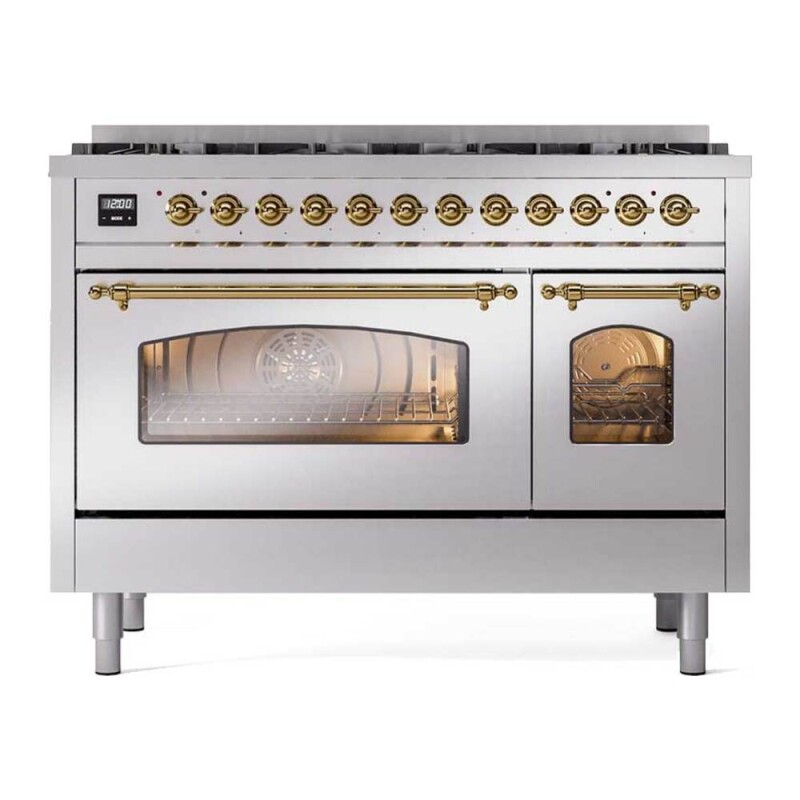 Nostalgie II 48 inch Dual Fuel Range with 8 Total Black Sealed Burners, Trim UP488NMPSSGLP