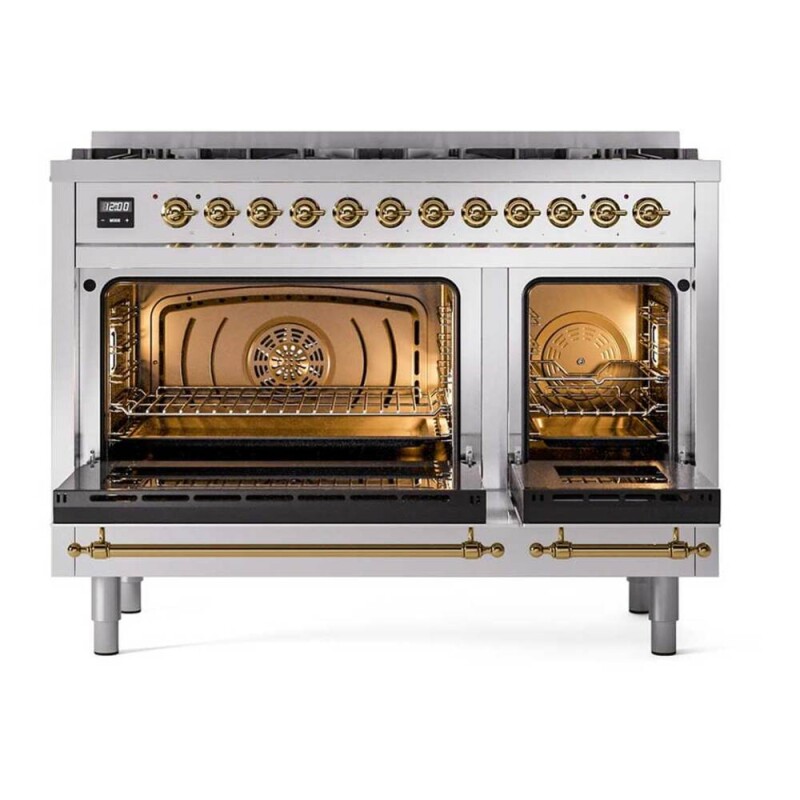 Nostalgie II 48 inch Dual Fuel Range with 8 Total Black Sealed Burners, Trim UP488NMPSSGLP