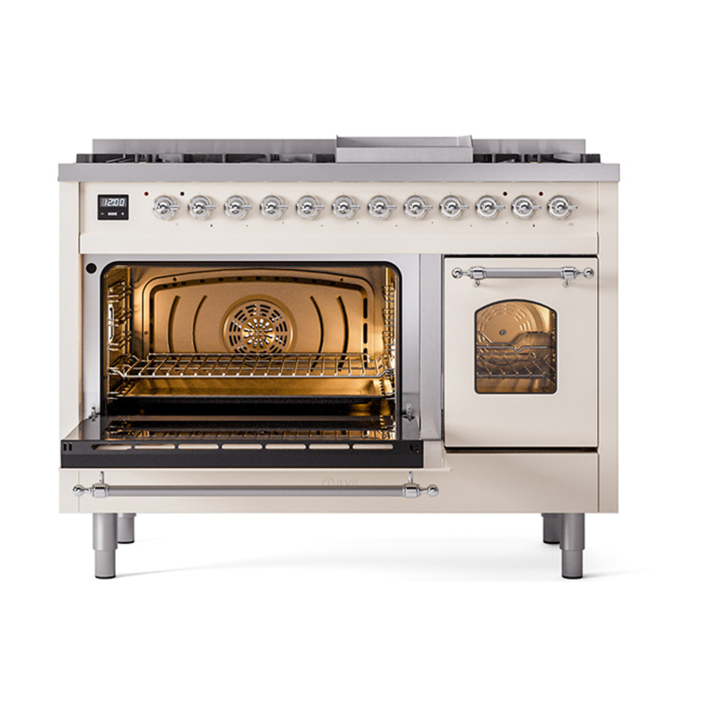 Nostalgie II 48 UP48FNMPAWC Freestanding Dual Fuel Range with 8 Sealed Burners with Griddle Double Oven with Triple Glass Door with Chrome knobs UP48FNMPAWC