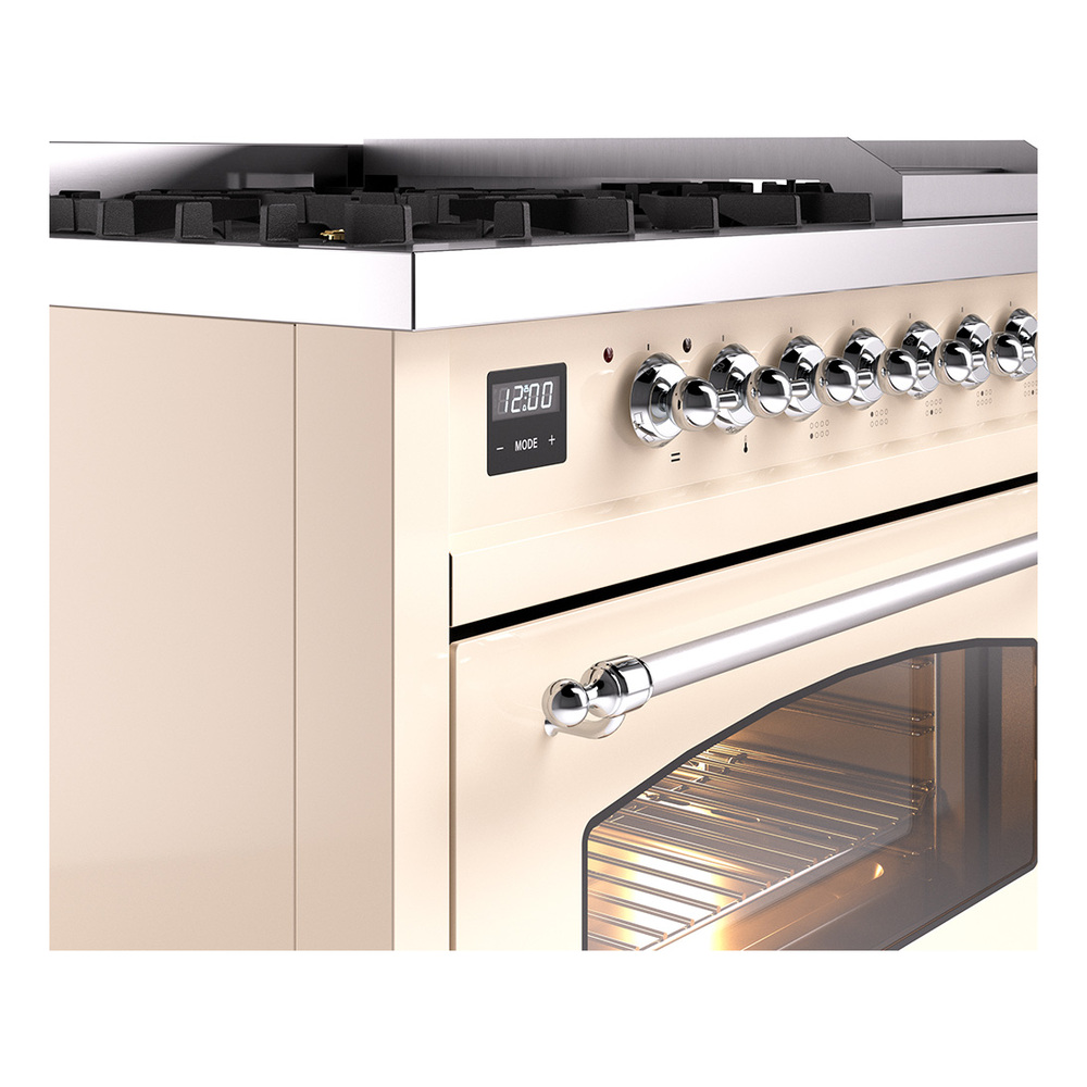 Nostalgie II 48 UP48FNMPAWC Freestanding Dual Fuel Range with 8 Sealed Burners with Griddle Double Oven with Triple Glass Door with Chrome knobs UP48FNMPAWC
