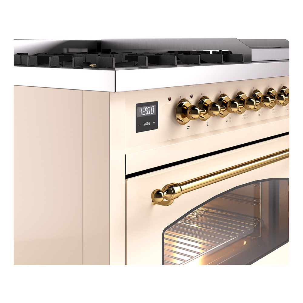 Nostalgie II 48 UP48FNMPAWG Freestanding Dual Fuel Range with 8 Sealed Burners with Griddle Double Oven with Triple Glass Door with Brass knobs UP48FNMPAWG