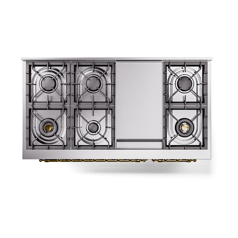 Nostalgie II 48 UP48FNMPBKG Freestanding Dual Fuel Range with 8 Sealed Burners with Griddle Double Oven with Triple Glass Door with Brass knobs UP48FNMPBKGLP