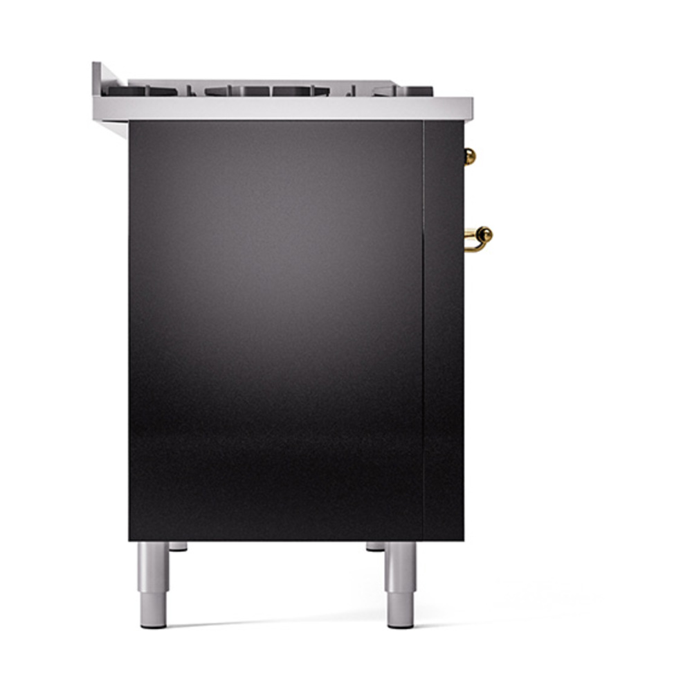 Nostalgie II 48 UP48FNMPBKG Freestanding Dual Fuel Range with 8 Sealed Burners with Griddle Double Oven with Triple Glass Door with Brass knobs UP48FNMPBKGLP