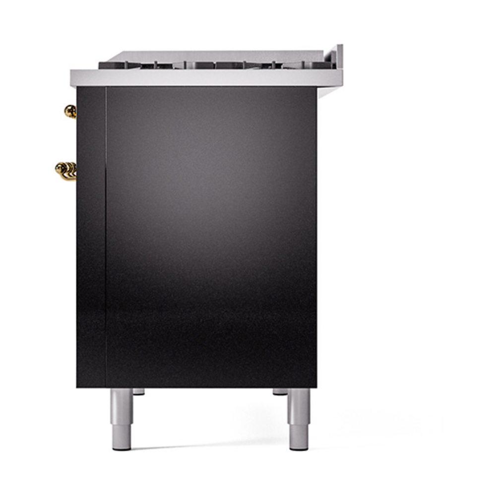 Nostalgie II 48 UP48FNMPBKG Freestanding Dual Fuel Range with 8 Sealed Burners with Griddle Double Oven with Triple Glass Door with Brass knobs UP48FNMPBKG