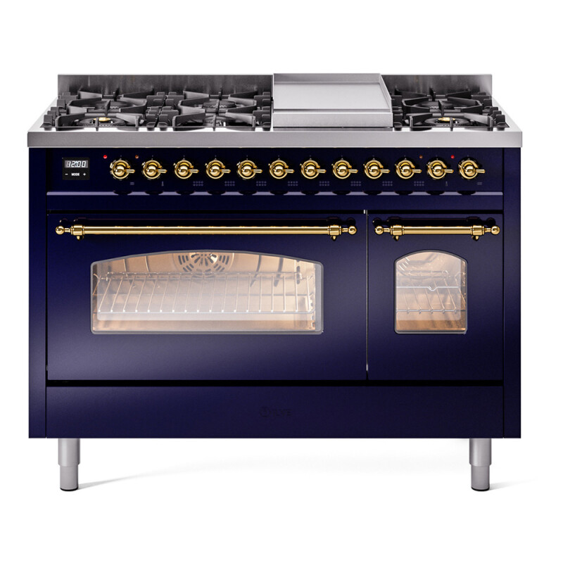 Nostalgie II Series 48 inch Freestanding Dual Fuel Range with Natural Gas, 8 Sealed Burners, Double Ovens, 5.02 cu. ft. Total Oven Capacity, Griddle, Convection Oven, Continuous Grates, Viewi