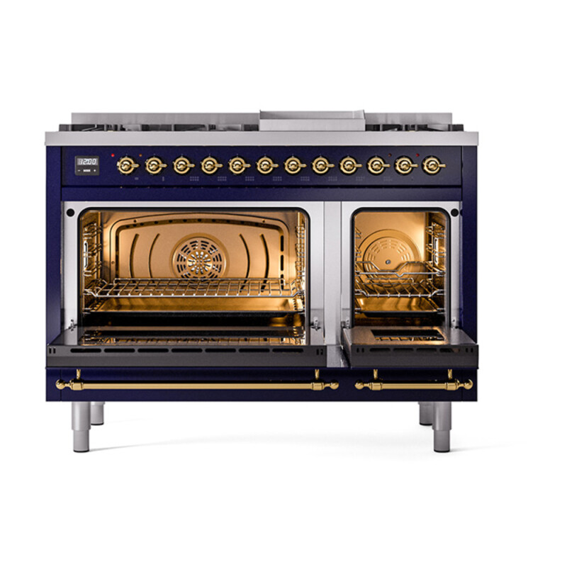 Nostalgie II Series 48 inch Freestanding Dual Fuel Range with Natural Gas, 8 Sealed Burners, Double Ovens, 5.02 cu. ft. Total Oven Capacity, Griddle, Convection Oven, Continuous Grates, Viewi UP48FNMPMBG