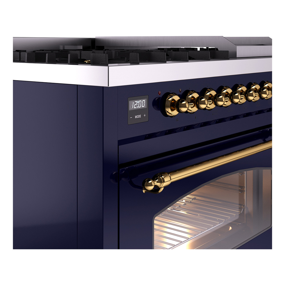Nostalgie II Series 48 inch Freestanding Dual Fuel Range with Natural Gas, 8 Sealed Burners, Double Ovens, 5.02 cu. ft. Total Oven Capacity, Griddle, Convection Oven, Continuous Grates, Viewi UP48FNMPMBG