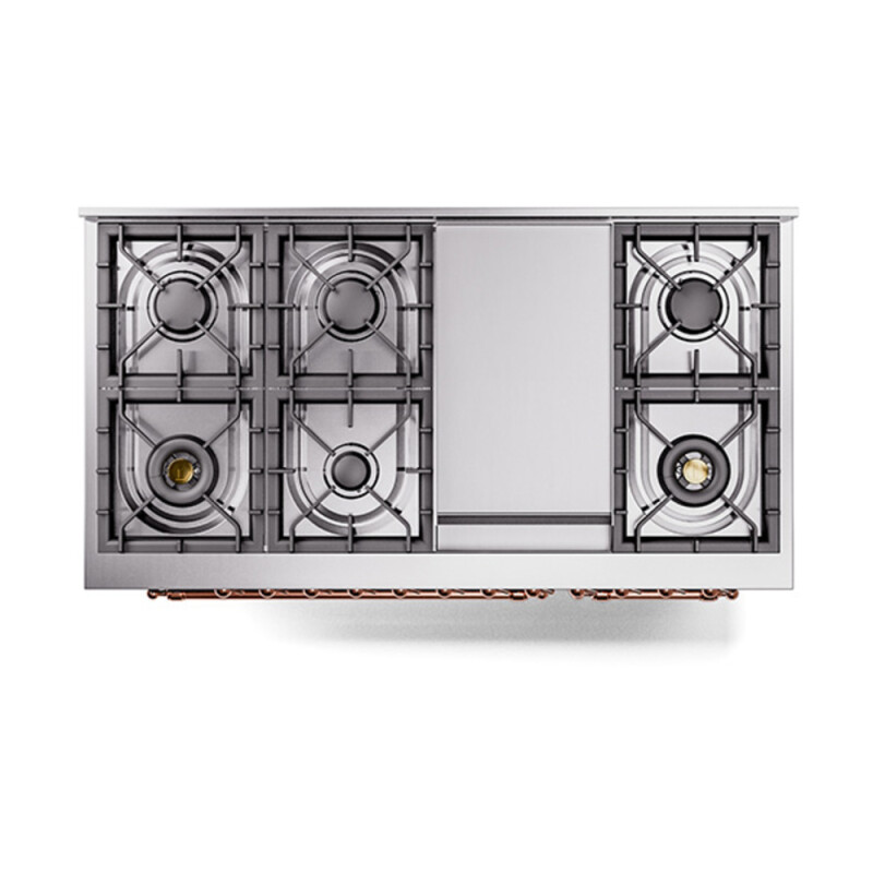 Nostalgie II 48 UP48FNMPMBP Freestanding Dual Fuel Range with 8 Sealed Burners with Griddle Double Oven with Triple Glass Door with Copper knobs UP48FNMPMBP