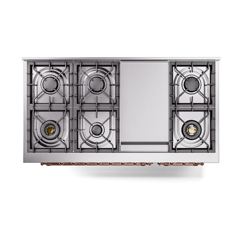 Nostalgie II 48 UP48FNMPMGP Freestanding Dual Fuel Range with 8 Sealed Burners with Griddle Double Oven with Triple Glass Door with Copper knobs UP48FNMPMGP