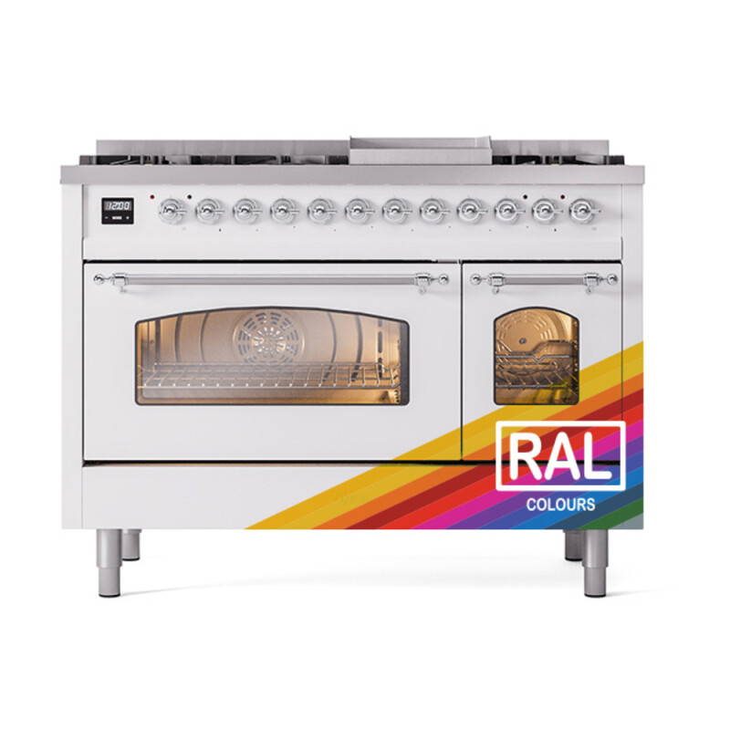 Nostalgie II 48 UP48FNMPRAC Freestanding Dual Fuel Range with 8 Sealed Burners with Griddle Double Oven with Triple Glass Door with Chrome knobs UP48FNMPRAC