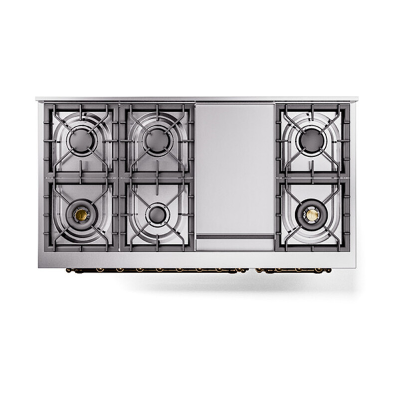 Nostalgie II 48 UP48FNMPSSB Freestanding Dual Fuel Range with 8 Sealed Burners with Griddle Double Oven with Triple Glass Door with Bronze knobs UP48FNMPSSBLP
