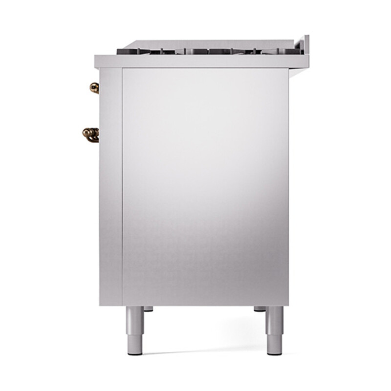 Nostalgie II 48 UP48FNMPSSB Freestanding Dual Fuel Range with 8 Sealed Burners with Griddle Double Oven with Triple Glass Door with Bronze knobs UP48FNMPSSBLP