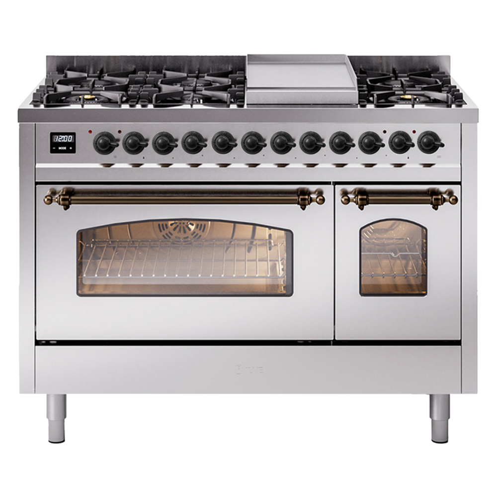 Nostalgie II Series 48 inch Freestanding Dual Fuel Range with Natural Gas, 8 Sealed Burners, Double Ovens, 5.02 cu. ft. Total Oven Capacity, Griddle, Convection Oven, Continuous Grates, Viewi