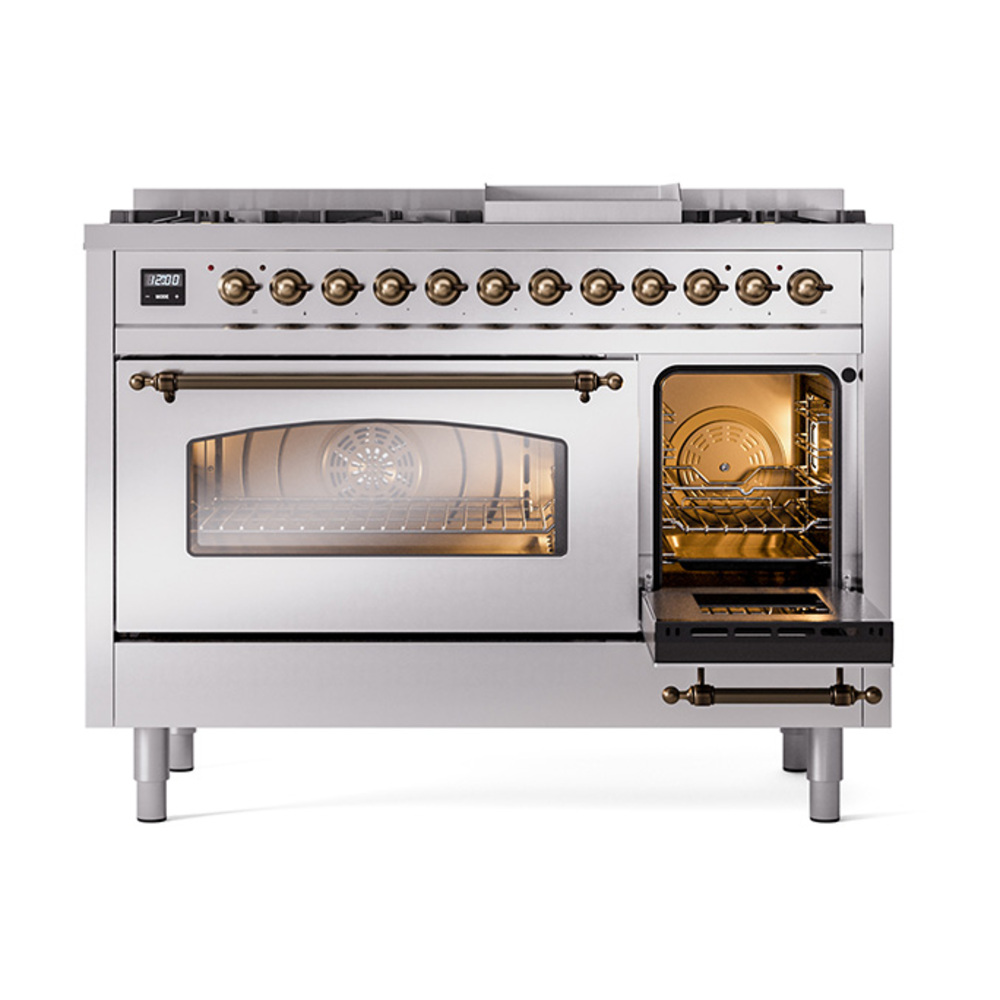 Nostalgie II Series 48 inch Freestanding Dual Fuel Range with Natural Gas, 8 Sealed Burners, Double Ovens, 5.02 cu. ft. Total Oven Capacity, Griddle, Convection Oven, Continuous Grates, Viewi UP48FNMPSSB