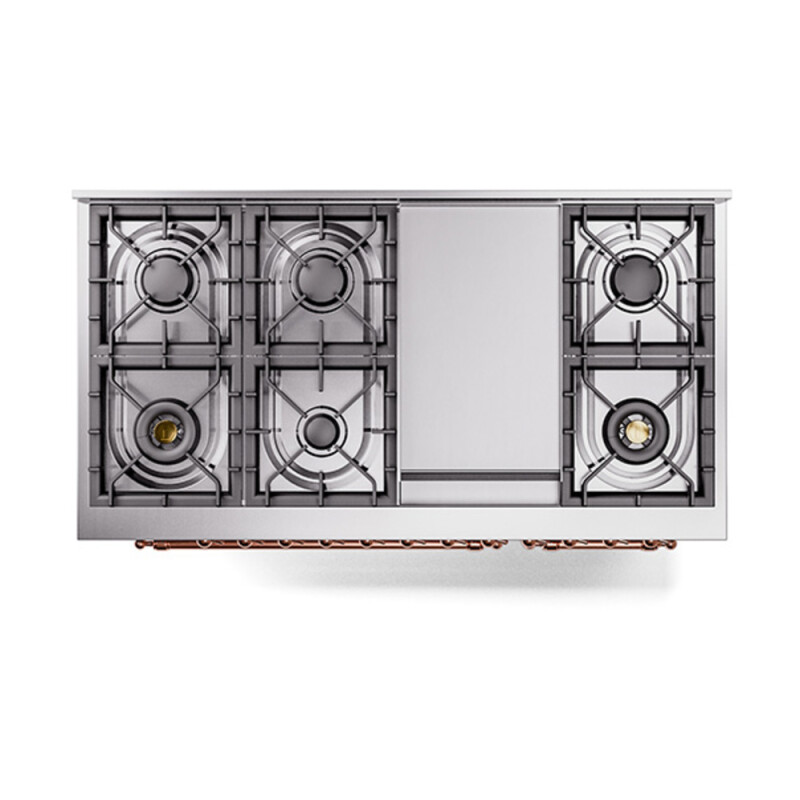 Nostalgie II 48 UP48FNMPSSP Freestanding Dual Fuel Range with 8 Sealed Burners with Griddle Double Oven with Triple Glass Door with Copper knobs UP48FNMPSSPLP