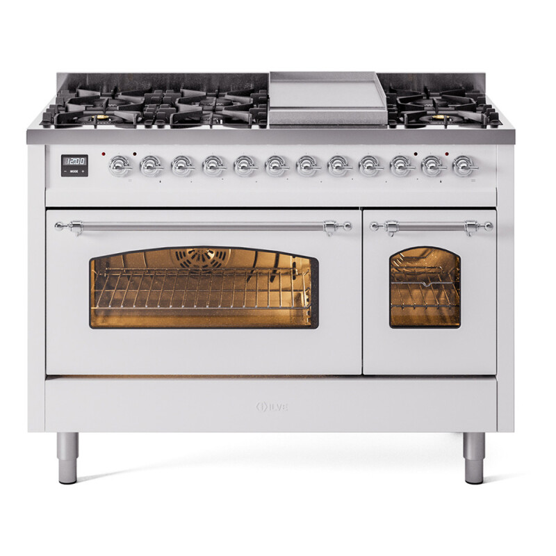 Nostalgie II Series 48 inch Freestanding Dual Fuel Range with Natural Gas, 8 Sealed Burners, Double Ovens, 5.02 cu. ft. Total Oven Capacity, Griddle, Convection Oven, Continuous Grates, Viewi