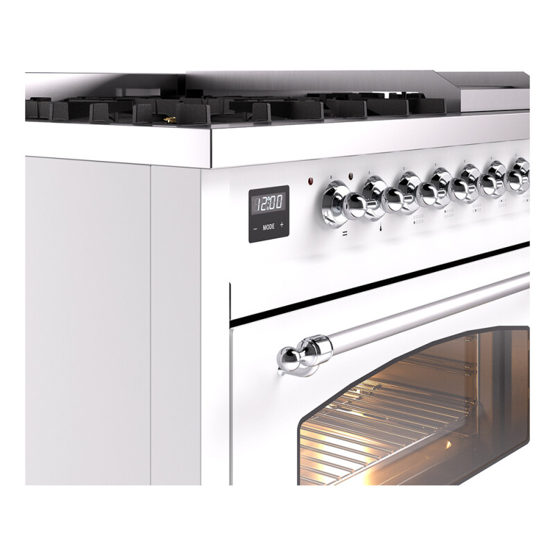 Nostalgie II Series 48 inch Freestanding Dual Fuel Range with Natural Gas, 8 Sealed Burners, Double Ovens, 5.02 cu. ft. Total Oven Capacity, Griddle, Convection Oven, Continuous Grates, Viewi UP48FNMPWHC