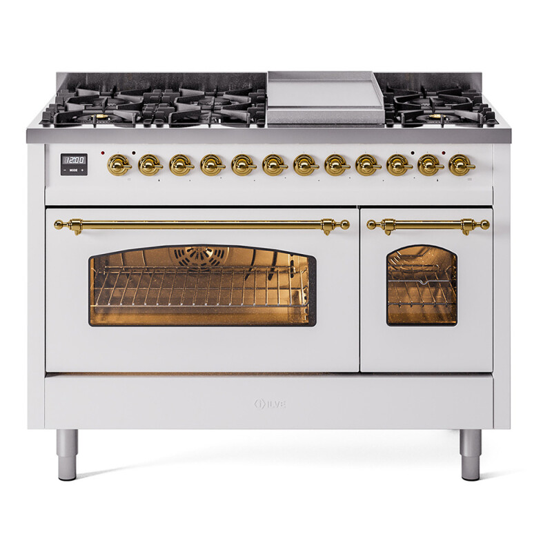 Nostalgie II Series 48 inch Freestanding Dual Fuel Range with Natural Gas, 8 Sealed Burners, Double Ovens, 5.02 cu. ft. Total Oven Capacity, Griddle, Convection Oven, Continuous Grates, Viewi