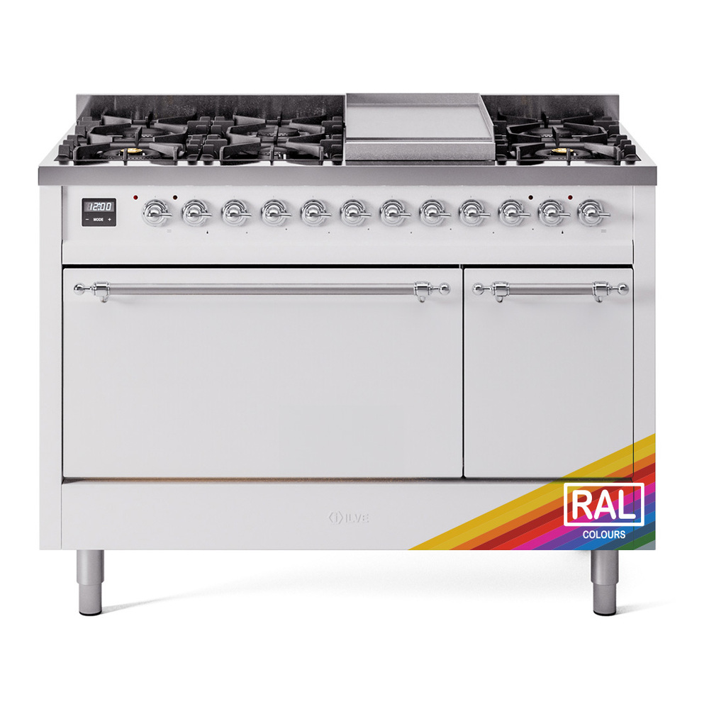 Nostalgie II 48 UP48FQNMPRAC Freestanding Dual Fuel Range with 8 Sealed Burners with Griddle Double Oven with Solid Door with Chrome knobs UP48FQNMPRAC