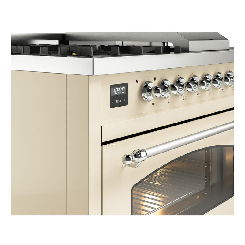 Nostalgie II 48 UP48FSNMPAWC Freestanding Dual Fuel Range with 5 Sealed Burners with Griddle and French Top Double Oven with Triple Glass Door with Chrome knobs UP48FSNMPAWCLP