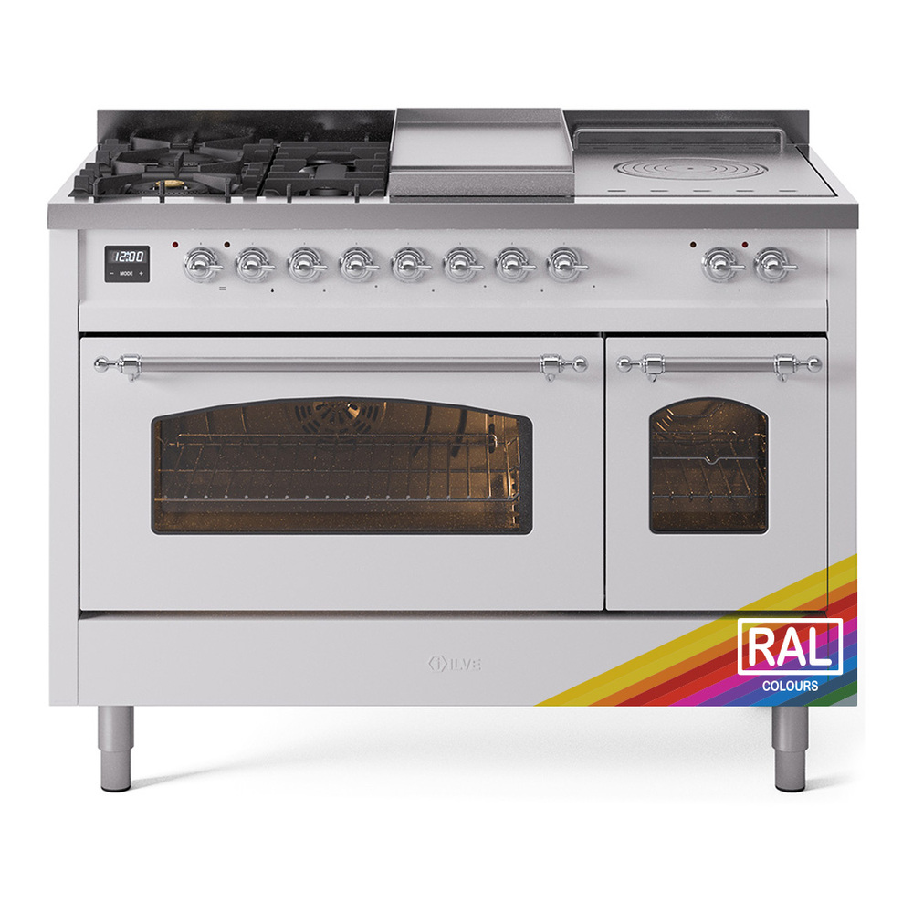 Nostalgie II 48 UP48FSNMPRAC Freestanding Dual Fuel Range with 5 Sealed Burners with Griddle and French Top Double Oven with Triple Glass Door with Chrome knobs UP48FSNMPRACLP