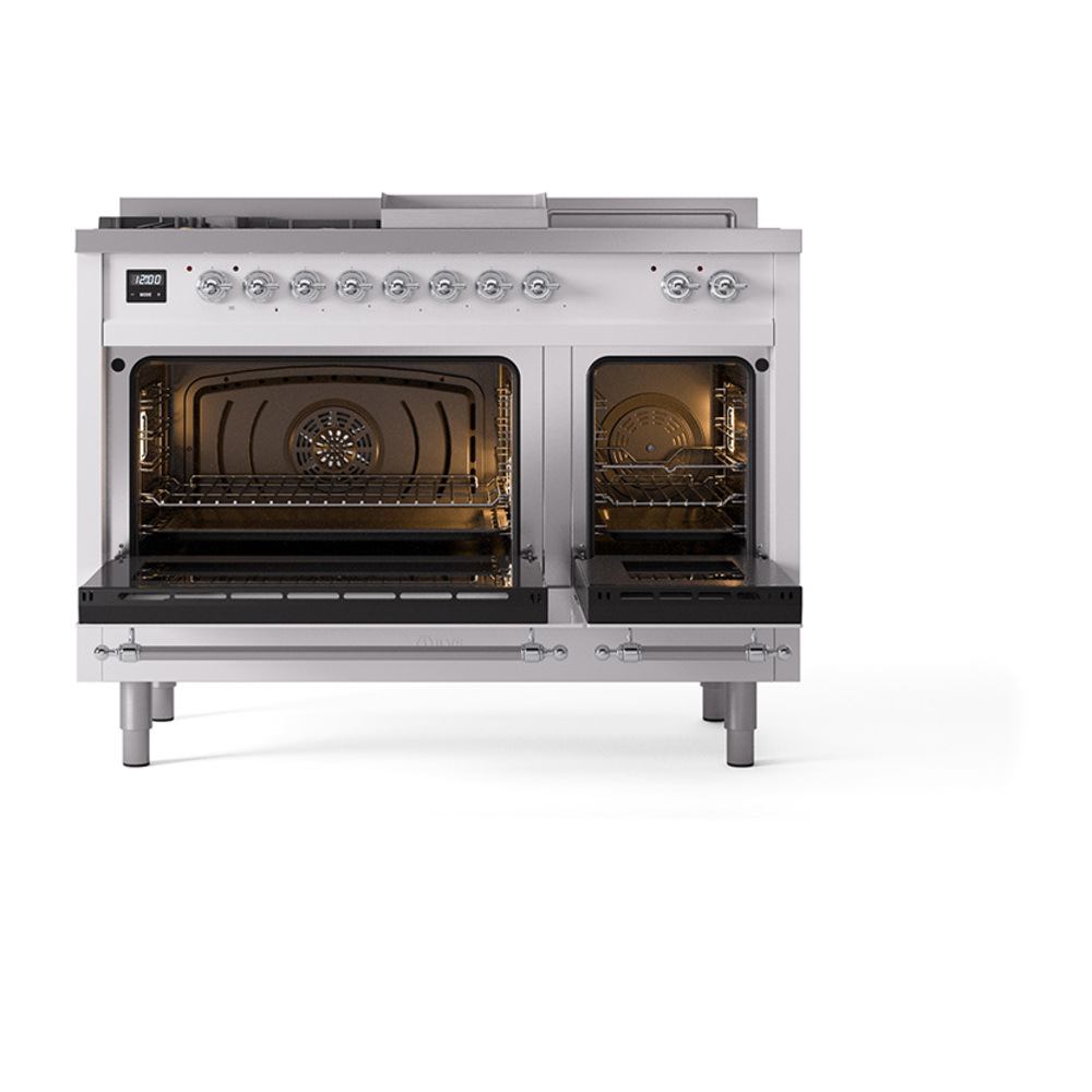 Nostalgie II 48 UP48FSNMPRAC Freestanding Dual Fuel Range with 5 Sealed Burners with Griddle and French Top Double Oven with Triple Glass Door with Chrome knobs UP48FSNMPRACLP