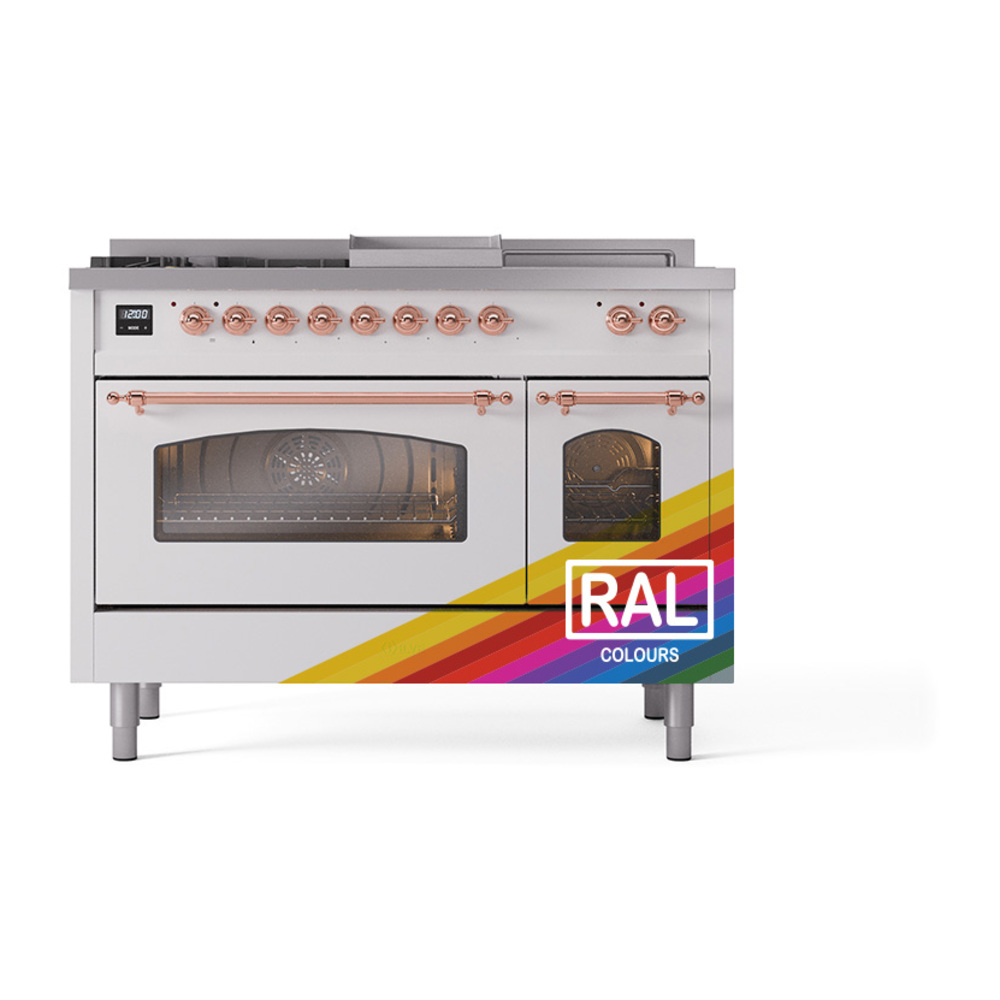 Nostalgie II 48 UP48FSNMPRAP Freestanding Dual Fuel Range with 5 Sealed Burners with Griddle and French Top Double Oven with Triple Glass Door with Copper knobs UP48FSNMPRAP