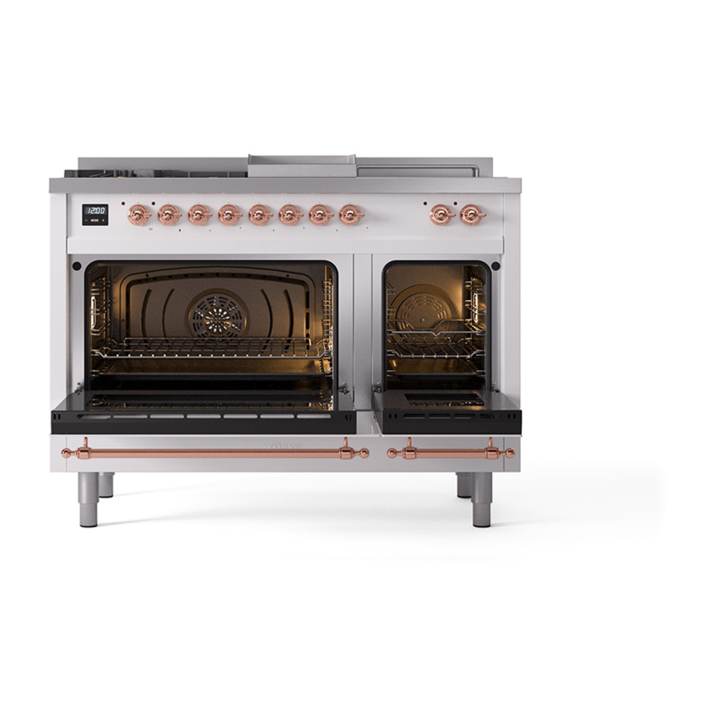 Nostalgie II 48 UP48FSNMPRAP Freestanding Dual Fuel Range with 5 Sealed Burners with Griddle and French Top Double Oven with Triple Glass Door with Copper knobs UP48FSNMPRAP