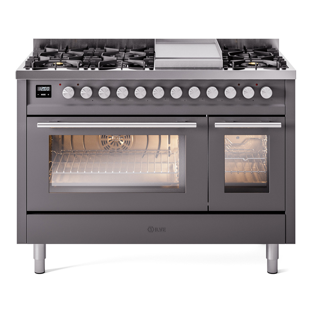 Professional Plus II 48 UP48FWMPMG Freestanding Dual Fuel Range with 8 Sealed Burners with Griddle Double Oven with Triple Glass Door with Stainless Steel knobs UP48FWMPMG