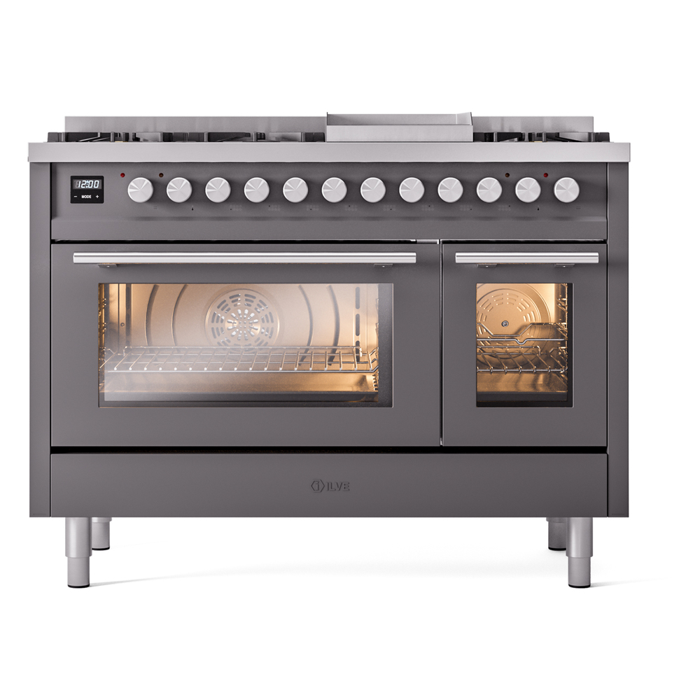 Professional Plus II 48 UP48FWMPMG Freestanding Dual Fuel Range with 8 Sealed Burners with Griddle Double Oven with Triple Glass Door with Stainless Steel knobs UP48FWMPMG