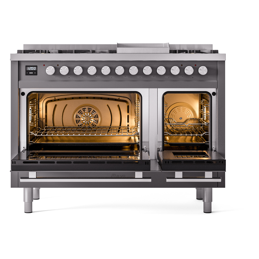 Professional Plus II 48 UP48FWMPMG Freestanding Dual Fuel Range with 8 Sealed Burners with Griddle Double Oven with Triple Glass Door with Stainless Steel knobs UP48FWMPMG
