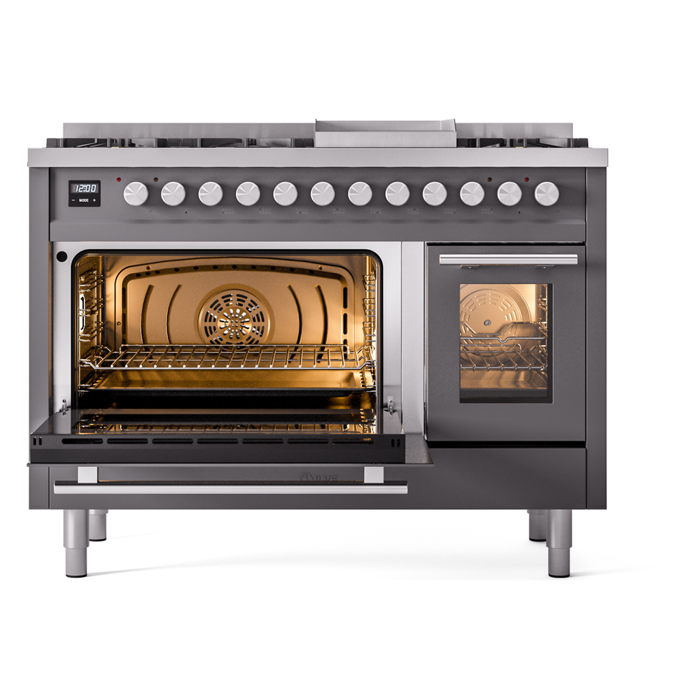 Professional Plus II 48 UP48FWMPMG Freestanding Dual Fuel Range with 8 Sealed Burners with Griddle Double Oven with Triple Glass Door with Stainless Steel knobs UP48FWMPMG