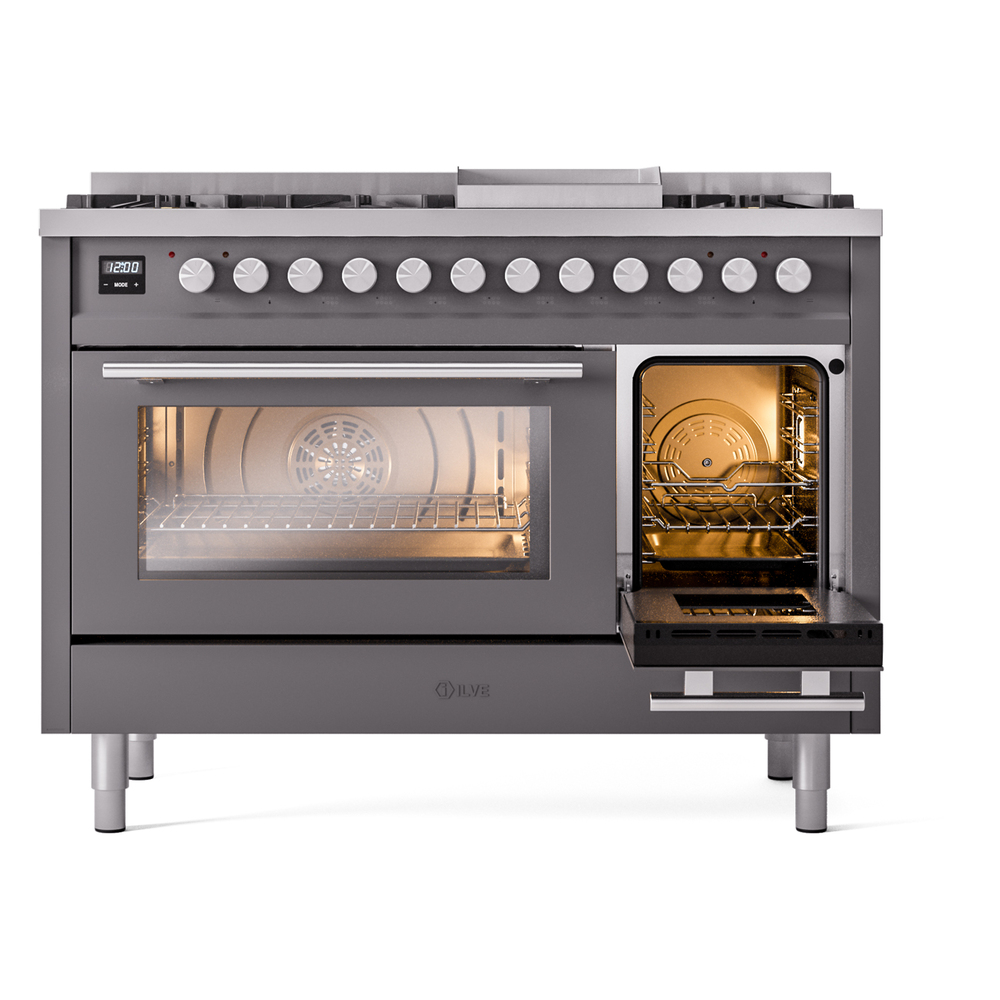 Professional Plus II 48 UP48FWMPMG Freestanding Dual Fuel Range with 8 Sealed Burners with Griddle Double Oven with Triple Glass Door with Stainless Steel knobs UP48FWMPMG