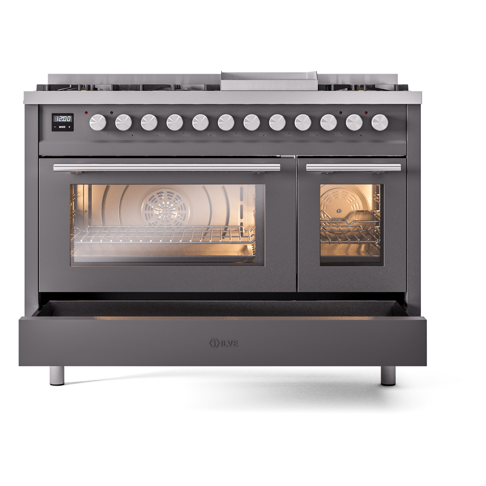 Professional Plus II 48 UP48FWMPMG Freestanding Dual Fuel Range with 8 Sealed Burners with Griddle Double Oven with Triple Glass Door with Stainless Steel knobs UP48FWMPMG