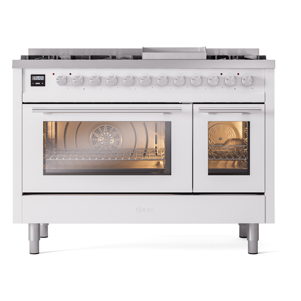 Professional Plus II 48 UP48FWMPWH Freestanding Dual Fuel Range with 8 Sealed Burners with Griddle Double Oven with Triple Glass Door with Stainless Steel knobs UP48FWMPWHLP