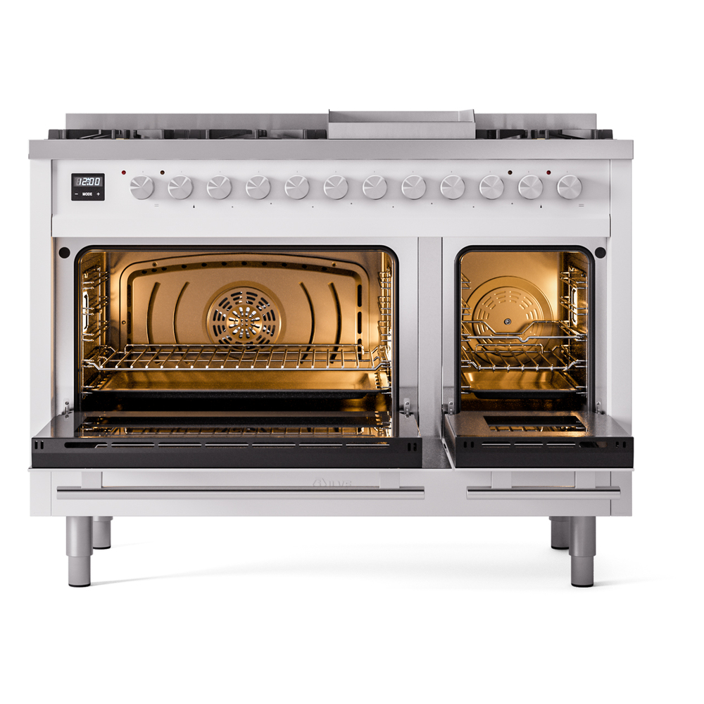 Professional Plus II 48 UP48FWMPWH Freestanding Dual Fuel Range with 8 Sealed Burners with Griddle Double Oven with Triple Glass Door with Stainless Steel knobs UP48FWMPWHLP