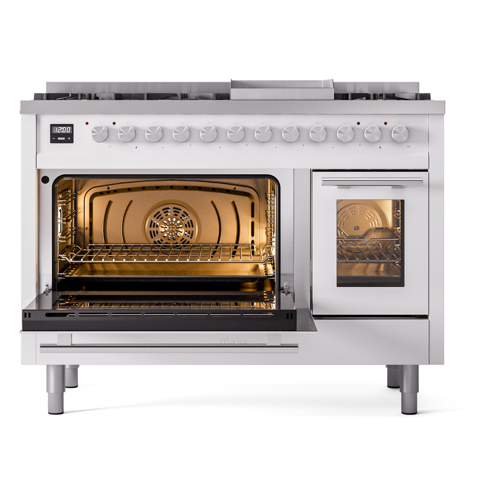 Professional Plus II 48 UP48FWMPWH Freestanding Dual Fuel Range with 8 Sealed Burners with Griddle Double Oven with Triple Glass Door with Stainless Steel knobs UP48FWMPWHLP