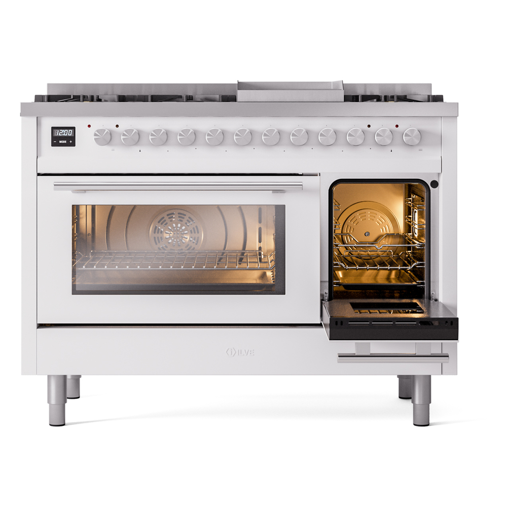 Professional Plus II 48 UP48FWMPWH Freestanding Dual Fuel Range with 8 Sealed Burners with Griddle Double Oven with Triple Glass Door with Stainless Steel knobs UP48FWMPWHLP