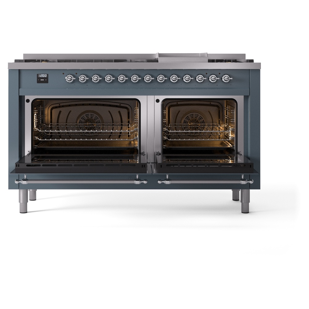 Nostalgie II 60 UP60FNMPBGC Freestanding Dual Fuel Range with 9 Sealed Burners with Griddle Double Oven with Triple Glass Door with Chrome knobs UP60FNMPBGC