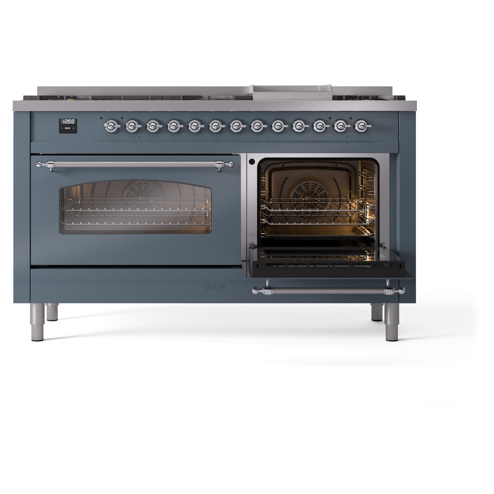 Nostalgie II 60 UP60FNMPBGC Freestanding Dual Fuel Range with 9 Sealed Burners with Griddle Double Oven with Triple Glass Door with Chrome knobs UP60FNMPBGC