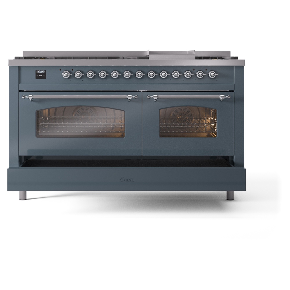 Nostalgie II 60 UP60FNMPBGC Freestanding Dual Fuel Range with 9 Sealed Burners with Griddle Double Oven with Triple Glass Door with Chrome knobs UP60FNMPBGC