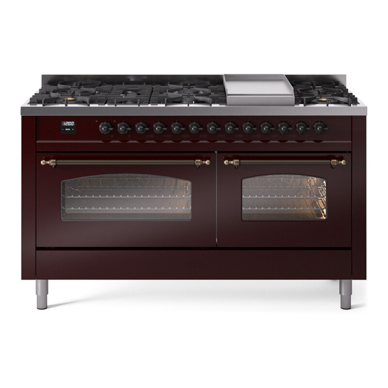 Nostalgie II 60 UP60FNMPBUB Freestanding Dual Fuel Range with 9 Sealed Burners with Griddle Double Oven with Triple Glass Door with Bronze knobs UP60FNMPBUB