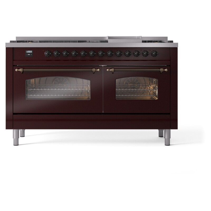 Nostalgie II 60 UP60FNMPBUB Freestanding Dual Fuel Range with 9 Sealed Burners with Griddle Double Oven with Triple Glass Door with Bronze knobs UP60FNMPBUB