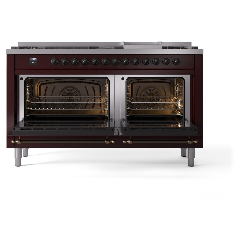 Nostalgie II 60 UP60FNMPBUB Freestanding Dual Fuel Range with 9 Sealed Burners with Griddle Double Oven with Triple Glass Door with Bronze knobs UP60FNMPBUB